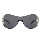 HW2072 - Women Oversized Rimless Shield Fashion Sunglasses