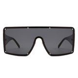 HJ2111 - Oversized Flat Top Stud Trim Shield Wholesale Sunglasses
