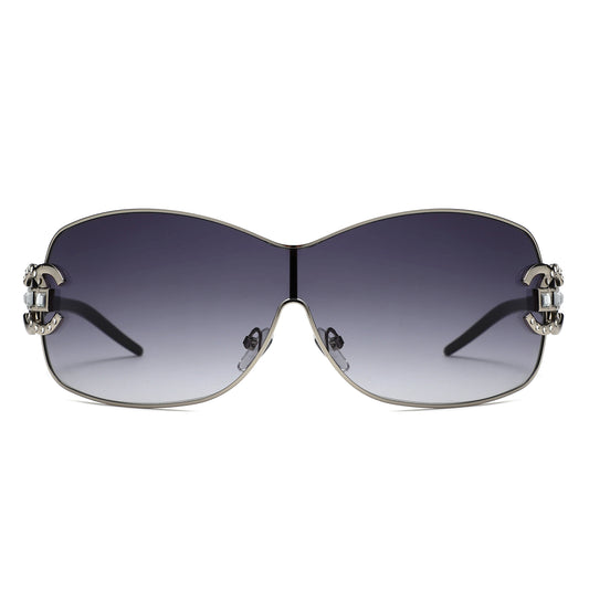 HJ2107 - Rimless Shield Crystal-Embellished Wholesale Sunglasses