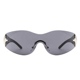 HW2064 - Rimless Sleek Double Star Fashion Shield Wholesale Sunglasses