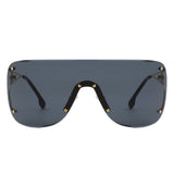 HW2071 - Oversize Rimless Shield Wraparound Flat Top Wholesale Sunglasses