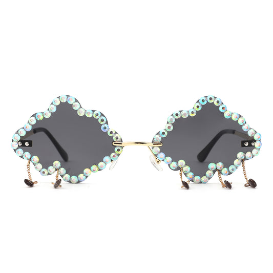 HJ2095 - Rimless Cloud Shape Hanging Charms Wholesale Sunglasses