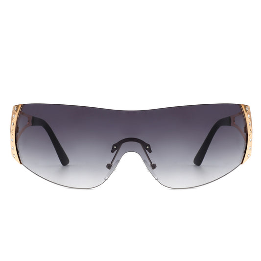 HW2040 - Rectangle Rimless Chic Rhinestone Luxury Sleek Fashion Wholesale Sunglasses