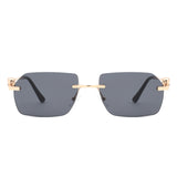 HJ2090 - Rimless Leopard Design Tinted Lens Square Wholesale Sunglasses
