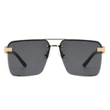 HW3021 - Retro Square Rimless Brow-Bar Tinted Fashion Wholesale Sunglasses