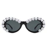 HS1248 - Women Oval Flower Design Fashion Round Wholesale Sunglasses