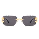 HJ2084 - Rimless Square Cheetah Luxury Geometric Wholesale Sunglasses