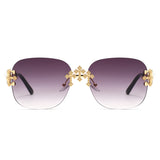 HJ2116 - Rimless Luxurious Square Jeweled Temple Fashion Sunglasses