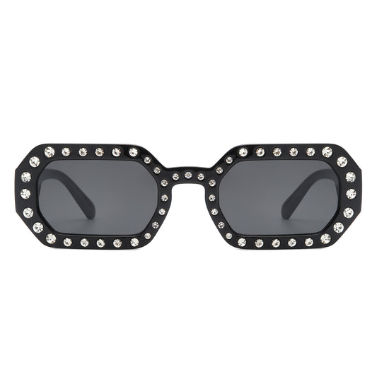 HS2154 - Square Retro Geometric Tinted Rhinestone Fashion Wholesale Sunglasses