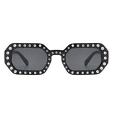HS2154 - Square Retro Geometric Tinted Rhinestone Fashion Wholesale Sunglasses