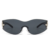 HW2031-1 - Rimless Sleek Wraparound Shield Star Design Wholesale Fashion Sunglasses
