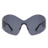 S2126 - Oversize Rimless Wraparound Shield Tinted Fashion Wholesale Sunglasses