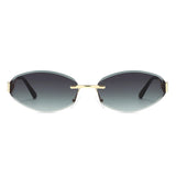 HJ2117 - Rimless Oval Slim Gold Temple Fashion Wholesale Sunglasses