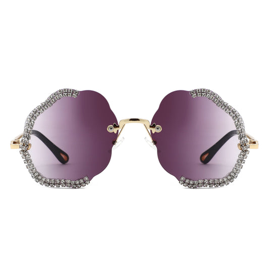 HW2069 - Rimless Luxurious Rhinestone Geometric Fashion Wholesale Sunglasses