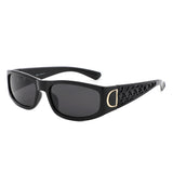 S1261 - Sleek Rectangle Textured Sides Wraparound Fashion Sunglasses