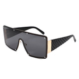 HJ2111 - Oversized Flat Top Stud Trim Shield Wholesale Sunglasses