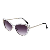HJ2103 - Pearl-Embellished Cat-Eye Gold-Temple Fashion Wholesale Sunglasses