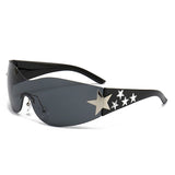HW2031-1 - Rimless Sleek Wraparound Shield Star Design Wholesale Fashion Sunglasses