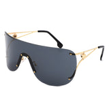 HW2071 - Oversize Rimless Shield Wraparound Flat Top Wholesale Sunglasses