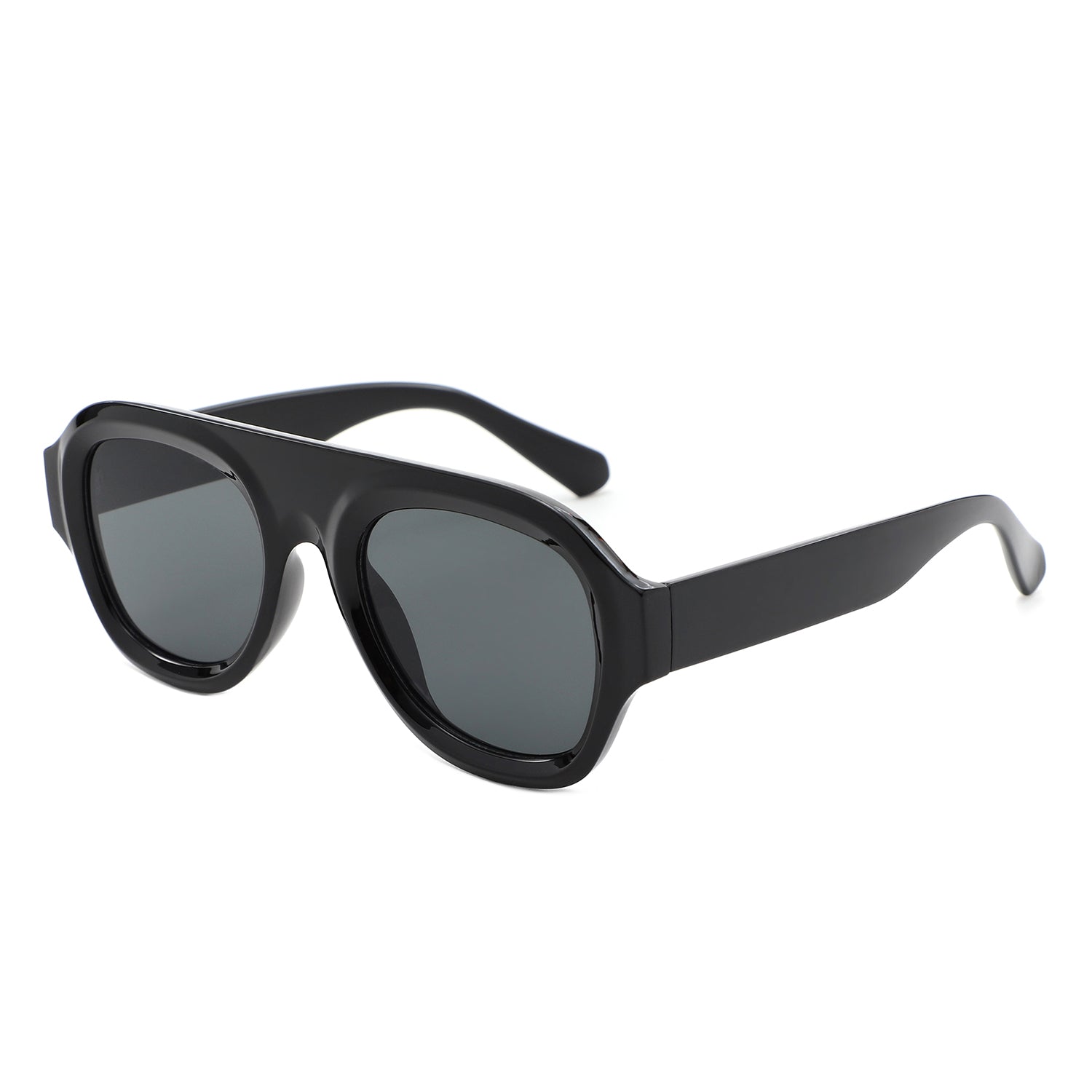 HS1406 - Bold Retro Aviator Shield Chunky Sunglasses - Iris Fashion