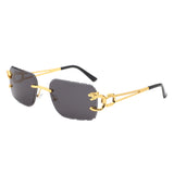 HJ2084 - Rimless Square Cheetah Luxury Geometric Wholesale Sunglasses