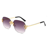 HJ2116 - Rimless Luxurious Square Jeweled Temple Fashion Sunglasses