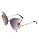 HW3023 - Rimless Oversize Rhinestone Design Butterfly Women Fashion Wholesale Sunglasses
