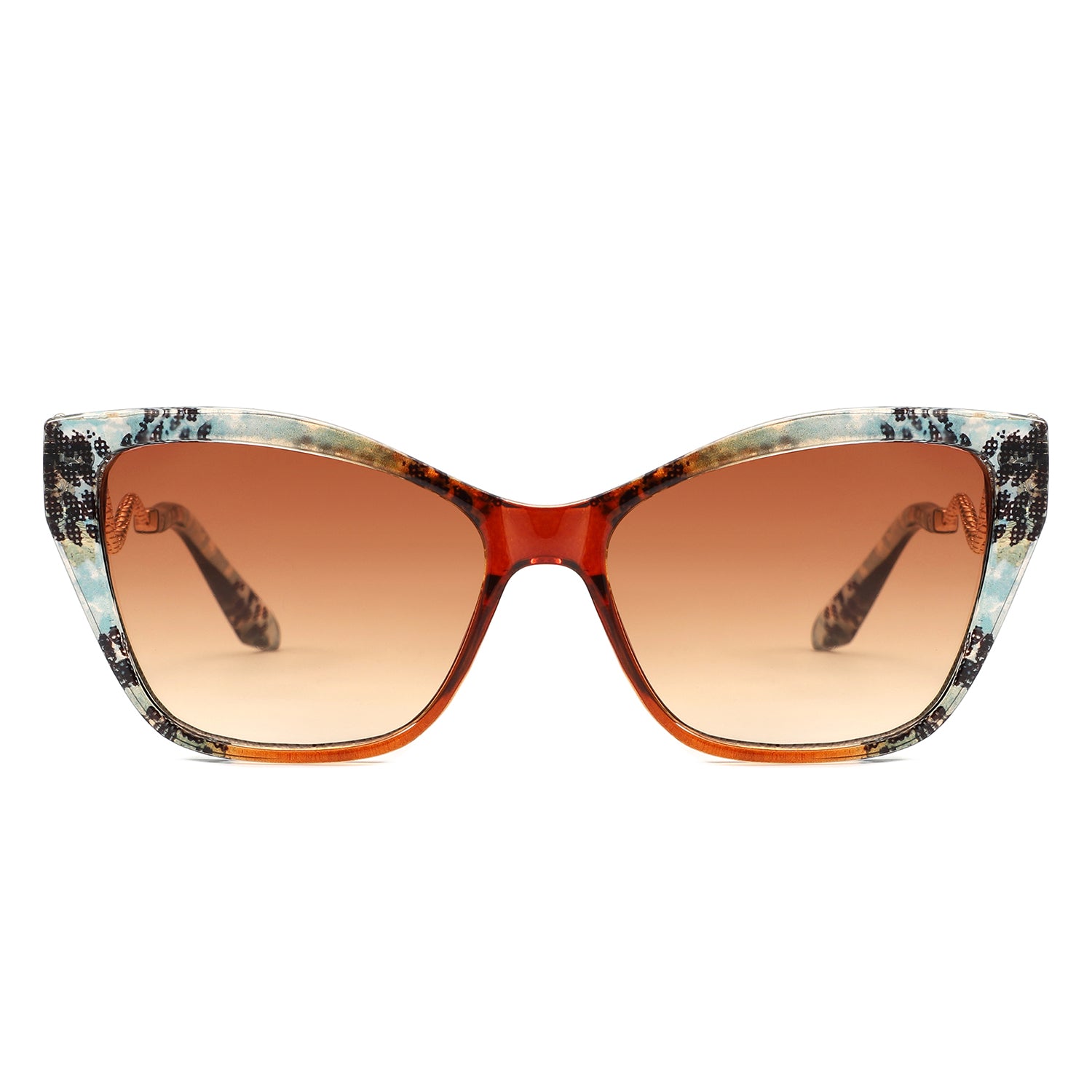 HS2207 - Oversized Square Cat-Eye Wavy Temples Sunglasses - Iris Fashion