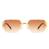 HJ2084 - Rimless Square Cheetah Luxury Geometric Wholesale Sunglasses