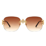 HJ2116 - Rimless Luxurious Square Jeweled Temple Fashion Sunglasses