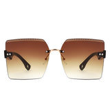 HJ2072 - Oversize Rimless Square Curved Lens Fashion Wholesale Sunglasses