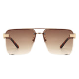 HW3021 - Retro Square Rimless Brow-Bar Tinted Fashion Wholesale Sunglasses