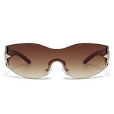 HW2031-1 - Rimless Sleek Wraparound Shield Star Design Wholesale Fashion Sunglasses