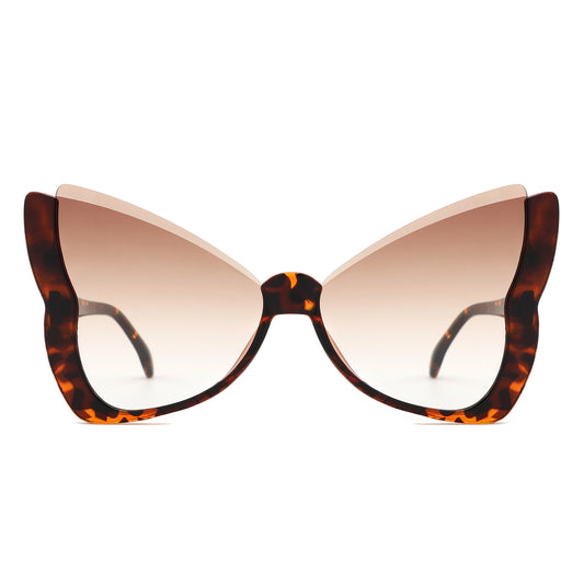 HS1401 - Oversized Winged Cat Eye Semi-Rimless Butterfly Wholesale Sunglasses