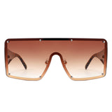 HJ2111 - Oversized Flat Top Stud Trim Shield Wholesale Sunglasses