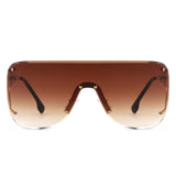 HW2071 - Oversize Rimless Shield Wraparound Flat Top Wholesale Sunglasses