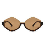 HS1421 - Geometric Semi-Rimless Polygon Sunglasses