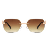 HJ2073 - Rectangle Rimless Curved Tinted Square Wholesale Sunglasses