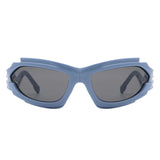 HS1236 - Geometric Rectangle Futuristic Wrap Around Wholesale Sunglasses
