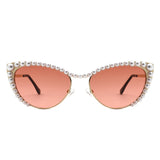 HJ2103 - Pearl-Embellished Cat-Eye Gold-Temple Fashion Wholesale Sunglasses