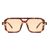 HS1382 - Square Brow-Bar Flat Top Tinted Lens Wholesale Sunglasses