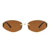 HJ2117 - Rimless Oval Slim Gold Temple Fashion Wholesale Sunglasses