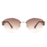 HJ2077 - Oval Rimless Tinted Chic Round Fashion Women Wholesale Sunglasses