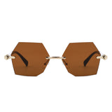 HJ2143 - Rimless Hexagon Gradient Gold-Temple Wholesale Sunglasses
