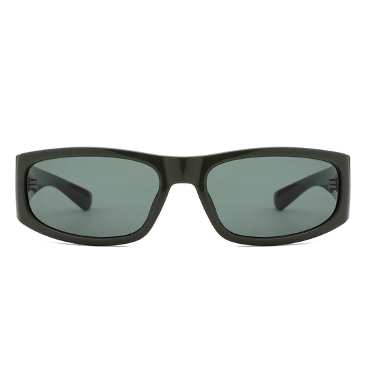 S1261 - Sleek Rectangle Textured Sides Wraparound Fashion Sunglasses