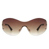 HW2055 - Women Rimless Oversize Sleek Oval Fashion Wholesale Sunglasses