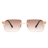 HJ2090 - Rimless Leopard Design Tinted Lens Square Wholesale Sunglasses