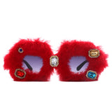 HS2127 - Women Oversize Fuzzy Luxury Party Fashion Fur Square Wholesale Sunglasses