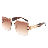 HJ3035 - Square Chain-Link Luxurious Oversize Rimless Wholesale Sunglasses