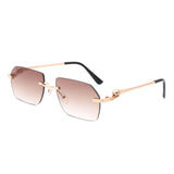 HJ2090 - Rimless Leopard Design Tinted Lens Square Wholesale Sunglasses